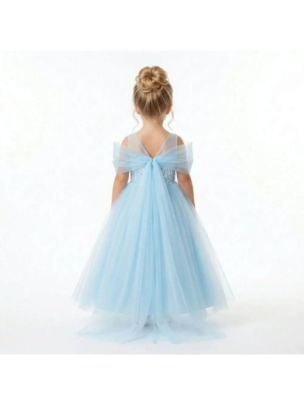 Girls Cinderella Princess Costume Dress Ice Blue Sequin Tulle Birthday Party